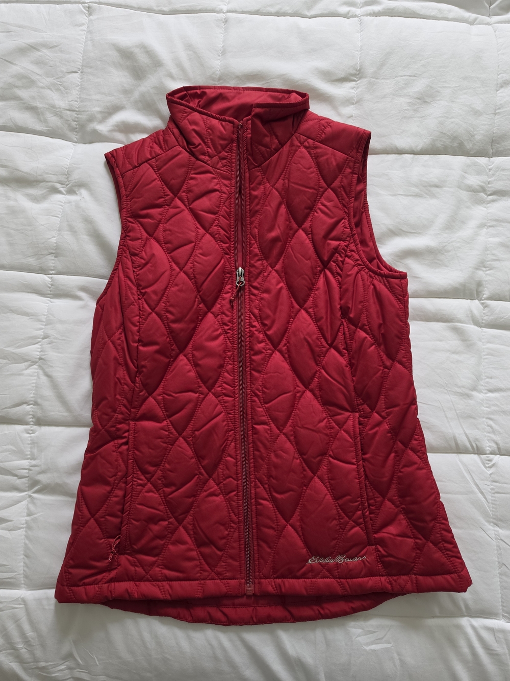 Eddie Bauer Diamond-Quilt Red Zip Vest